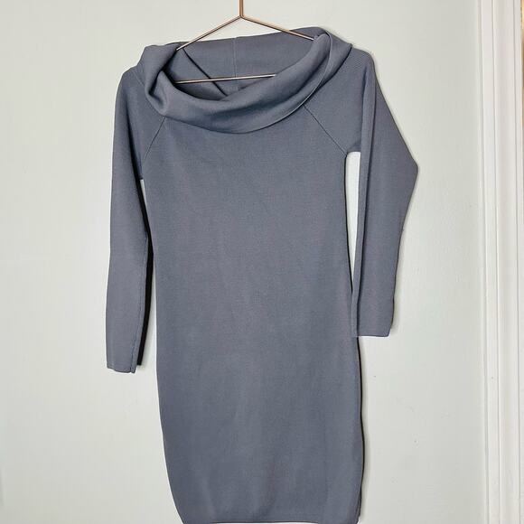 STYLESTALKER Grey Cowl Oversized Long Sleeve Short Mini Sweater Dress Size Small - Picture 1 of 7